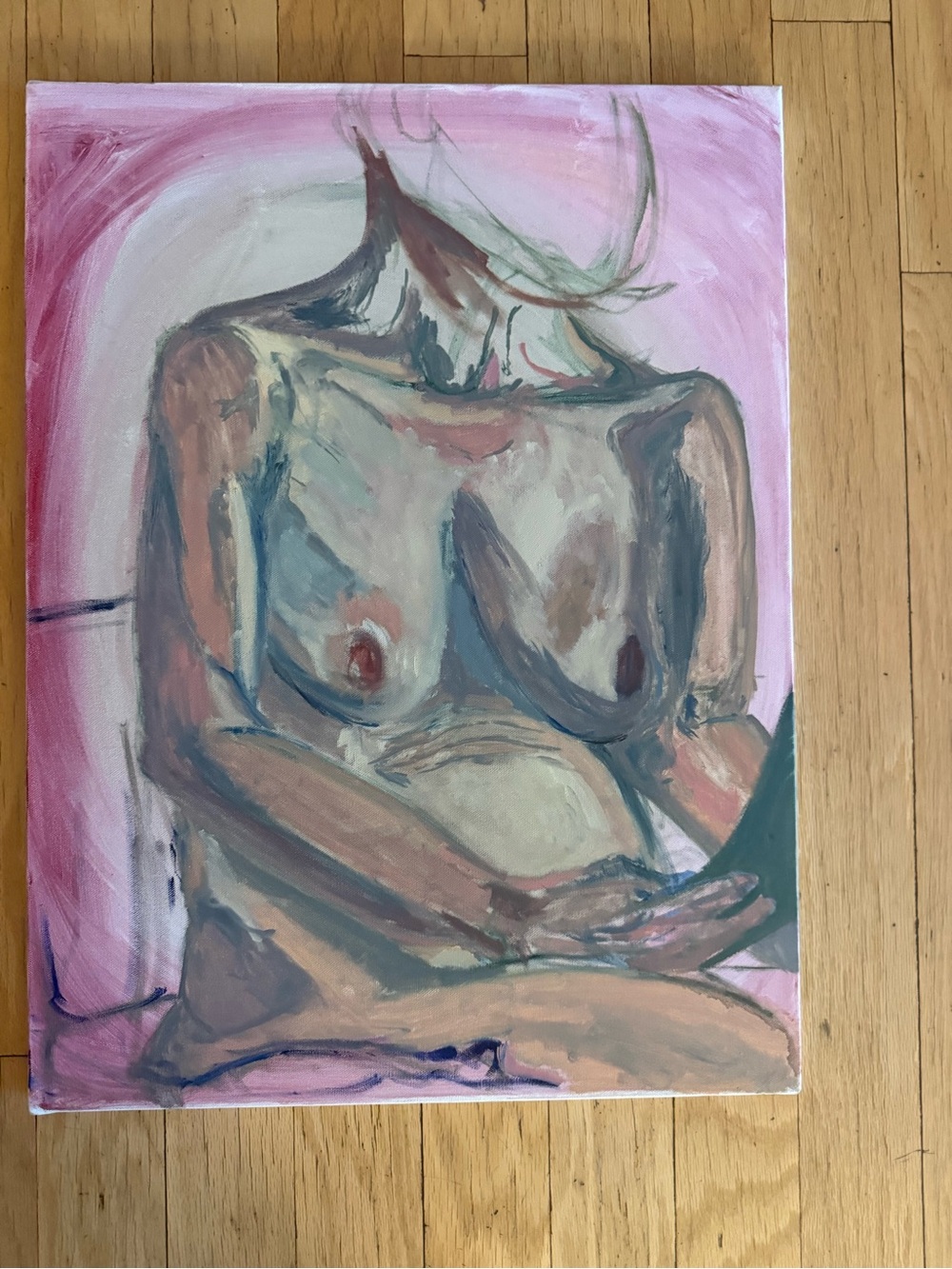 Abstract Nude Figure Painting in Pink and Earth Tones - Unbranded